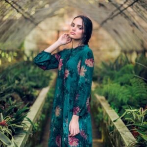 Emerald Green Silk Blend Anarkali Frock